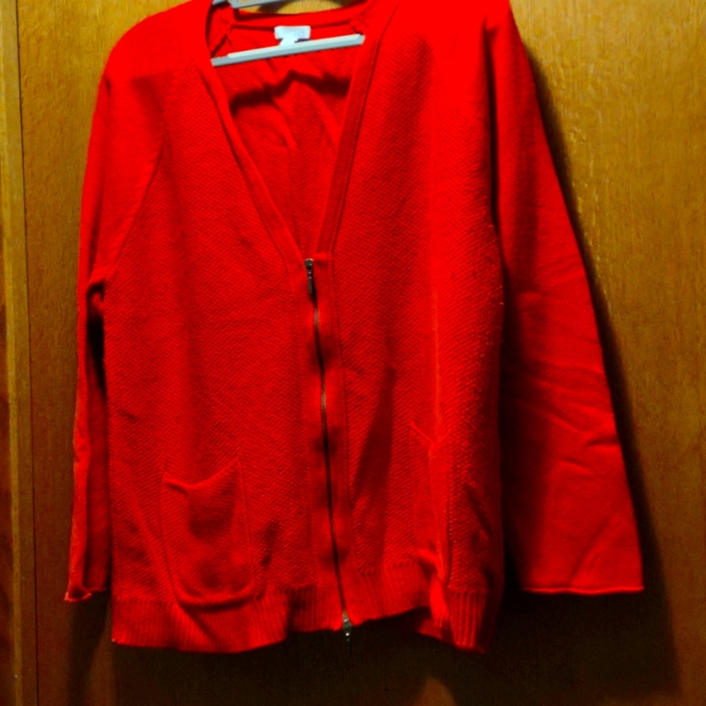 Coral pink double zip cardigan with pockets